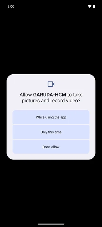 The phone asking whether Garuda HCM may take pictures, for the punch selfie.
