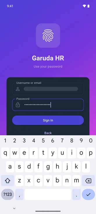 The Use your password screen with Username or email and Password boxes and the Sign in button.