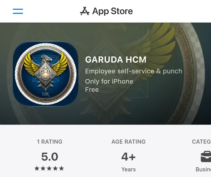 The Garuda HCM listing on the App Store, as it appears on an iPhone.